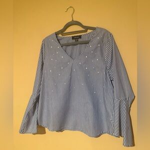 Karen Kane Pearl Embellished Striped Top NWOT